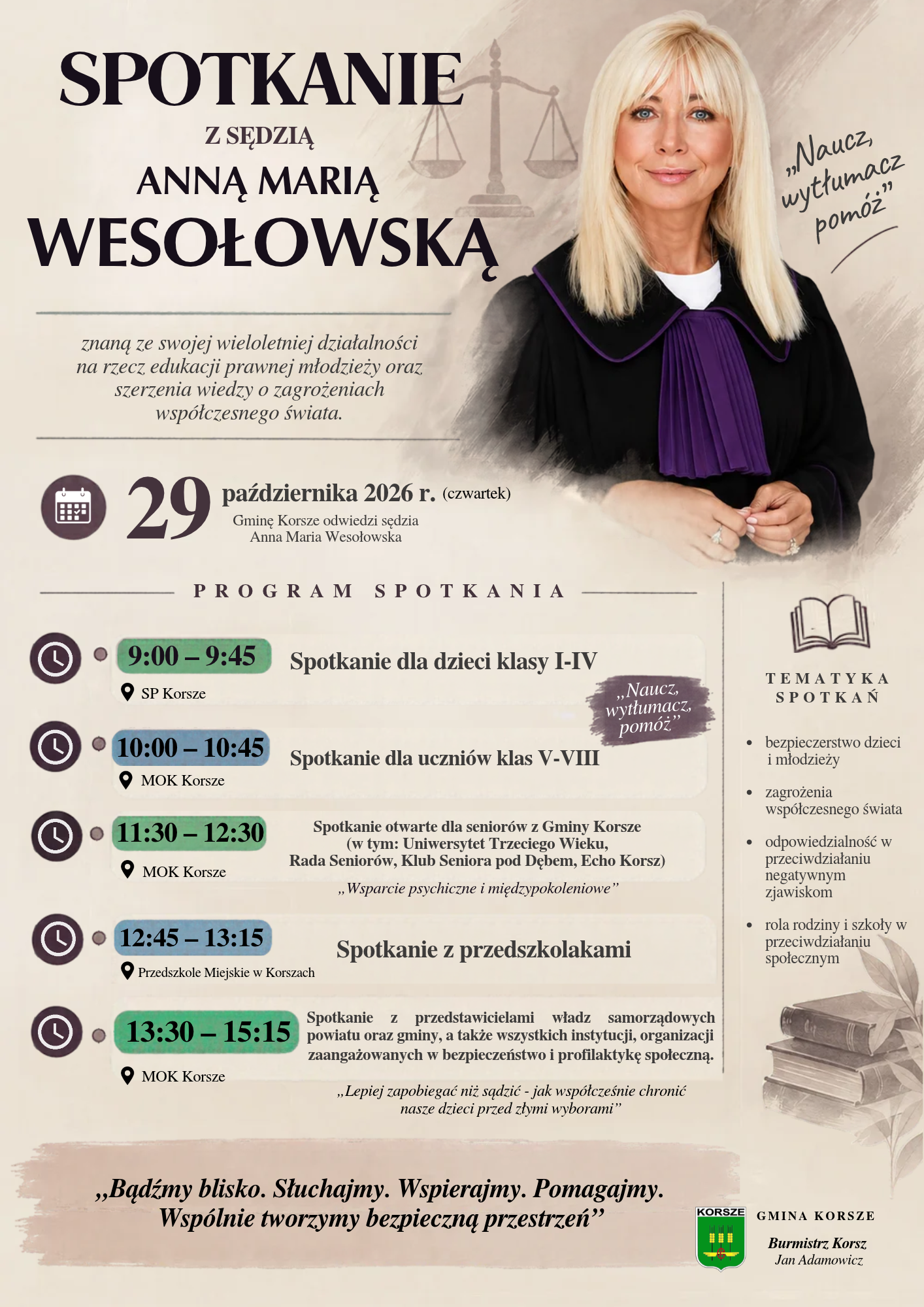 Spotkanie z sędzią anną marią wesołowską w gminie Korsze